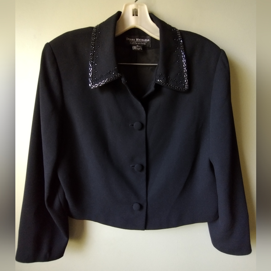 Like New Debra Michaels Collection Cropped Blazer With Beaded Collar